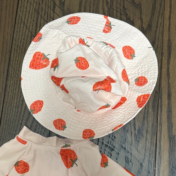 Carter's Pink Strawberry Print Swimsuit, Hat Included - Picture 9 of 9